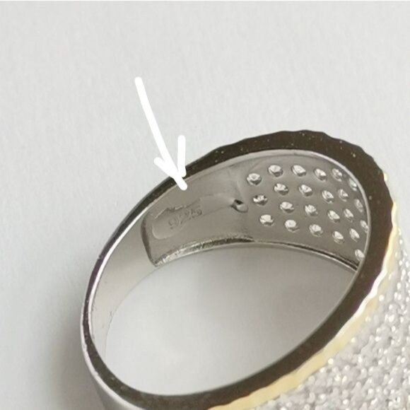 White Sapphire 14k gold and sterling silver two tone  wide band ring siz… - Picture 3 of 7